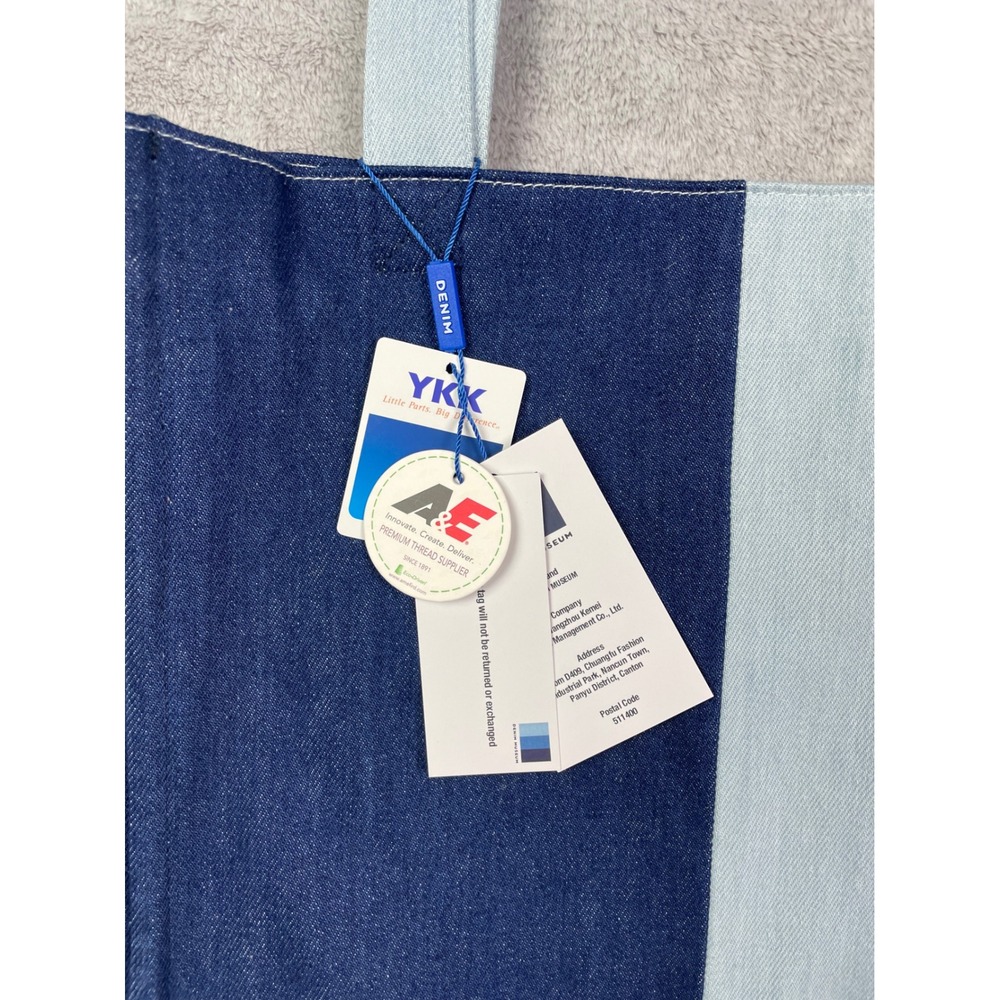 DENIM MUSEUM Tote Bag NWT Colorblock Two Tone Blue Cotton Embroidered YKK Zip - Picture 3 of 14